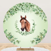 Aperturee - Green Leaves Horse Round Baby Shower Backdrop For Boy